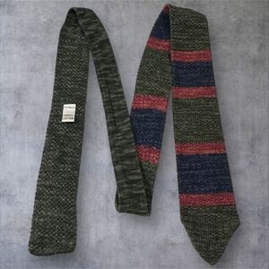 Roosternite 100%‎ Cotton Knit Striped Necktie Made in USA Green Navy Red